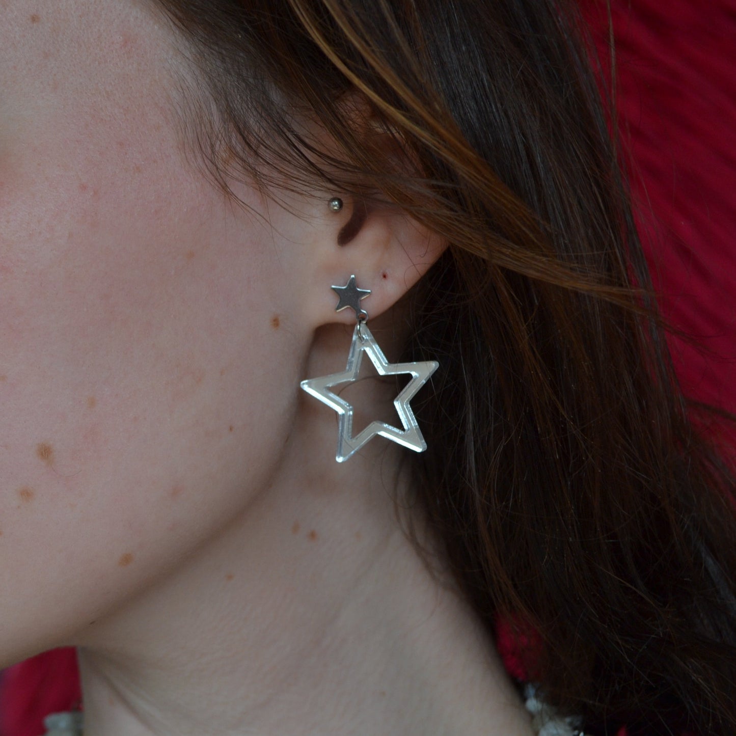 Mirror Acrylic Star Dangle Drop Earrings