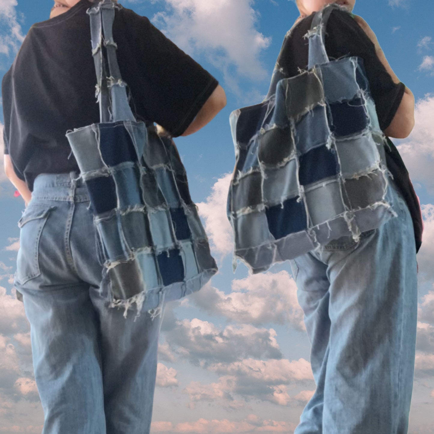 Denim Patchwork Tote Bag