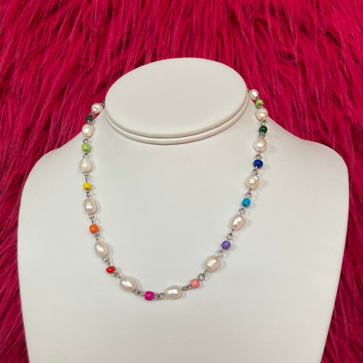 Rainbow Bead Pearl Chain Necklace
