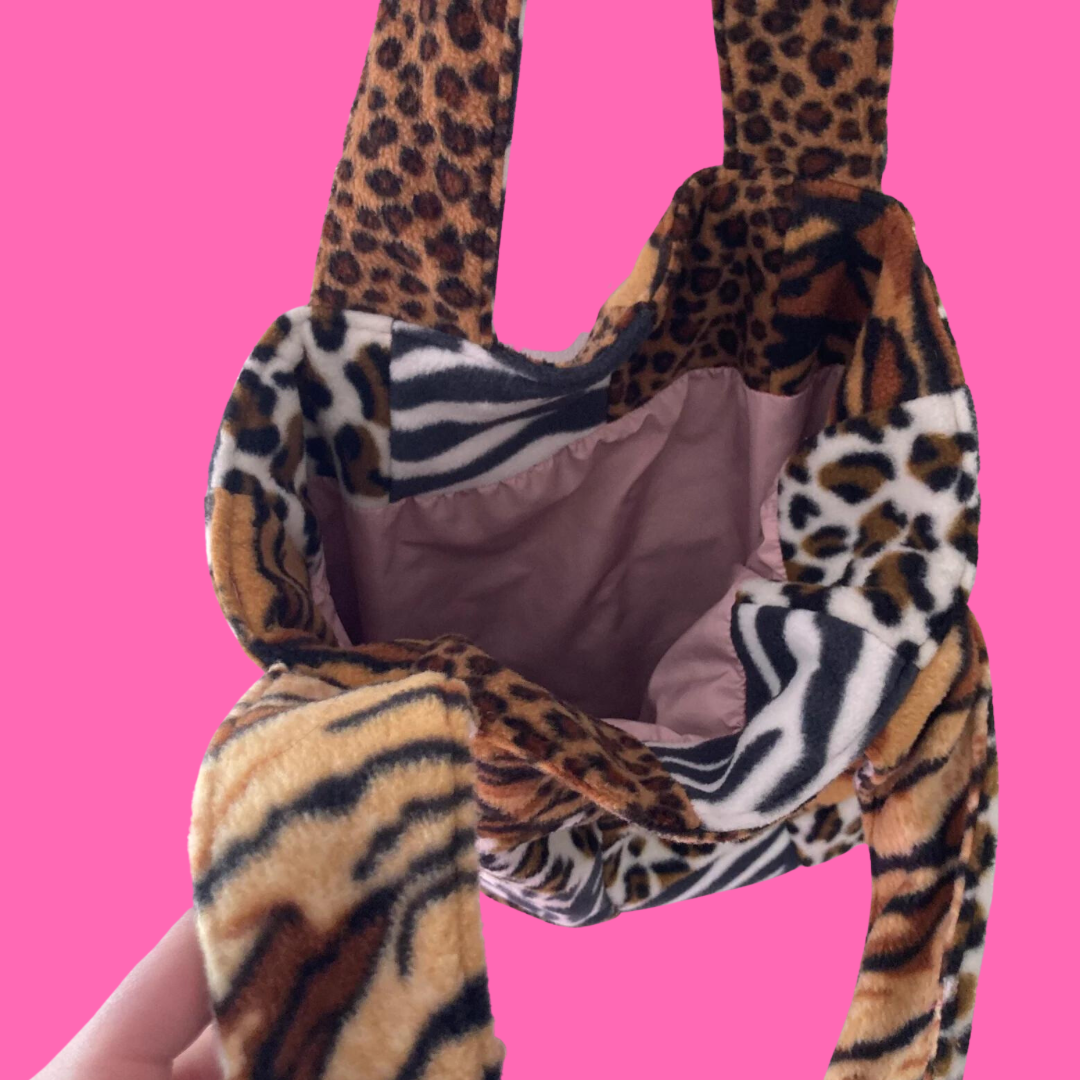 Animal Print Polar Fleece Patchwork Tote Bag