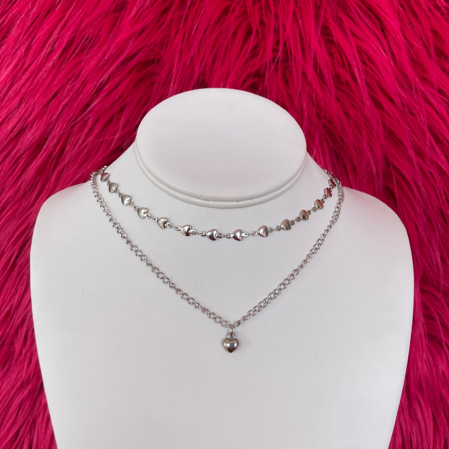 Heart Double Chain Choker Necklace