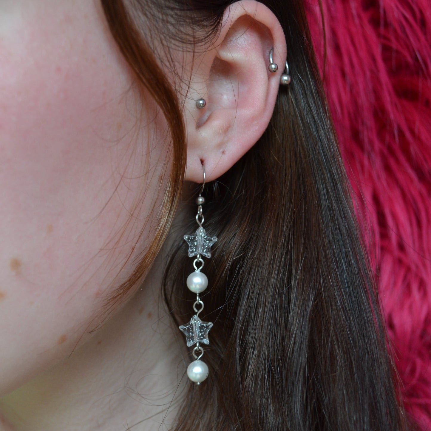 Shell Glittery Star Dangle Earrings