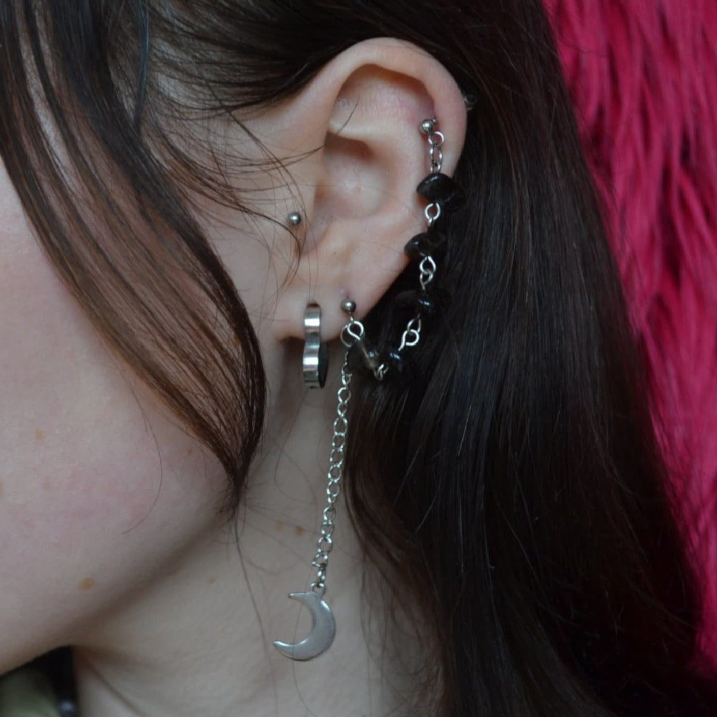 Smokey Quartz Moon Dangle Cartilage Chain