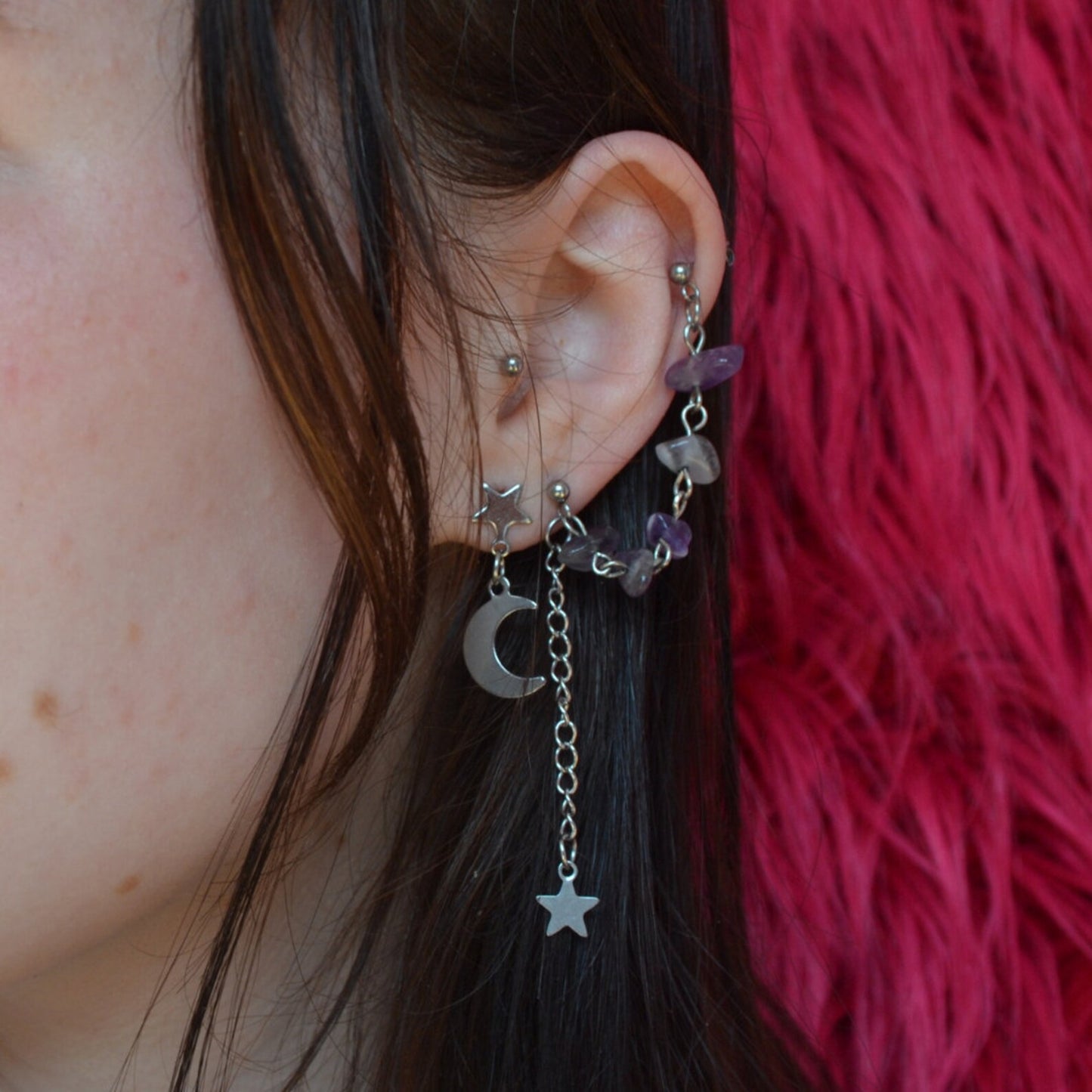 Star and Moon Dandle Drop Earrings