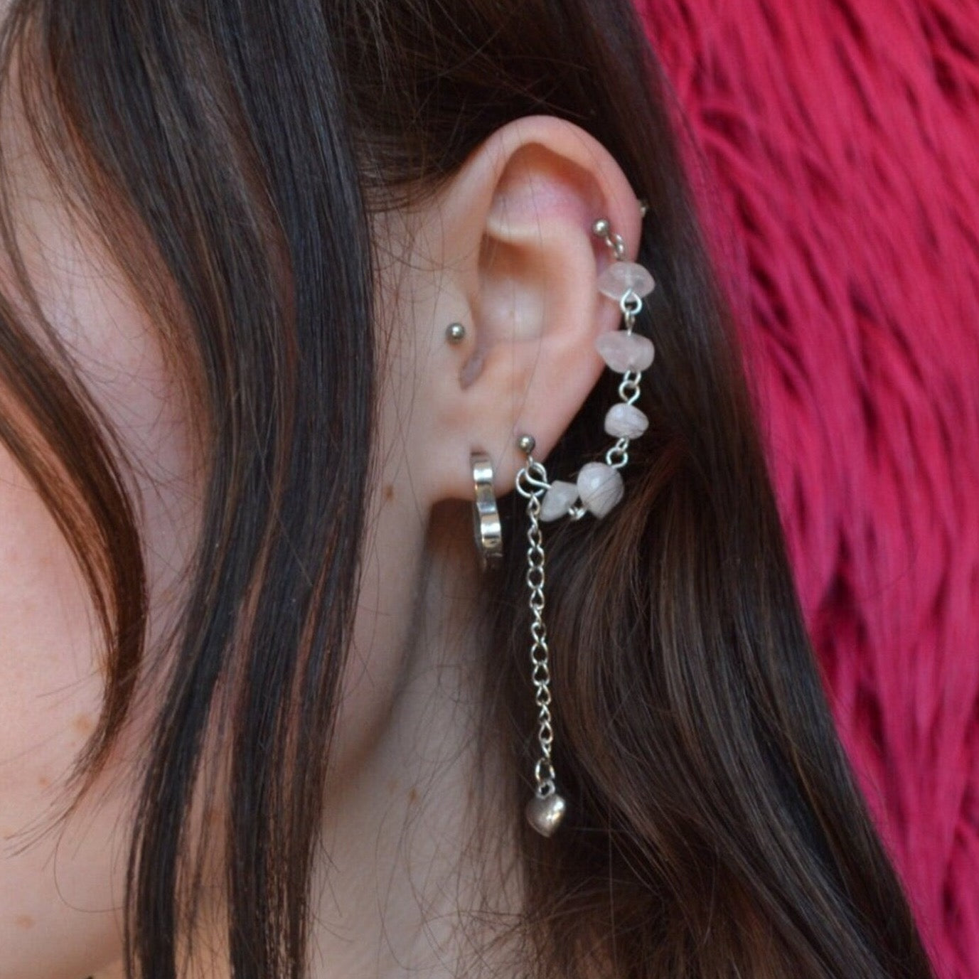 Rose Quartz Heart Dangle Cartilage Chain