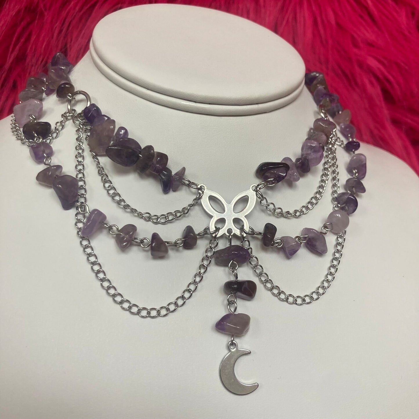 Amethyst Butterfly Chain Necklace