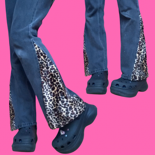 Leopard Print Black Upcycled Denim Jeans