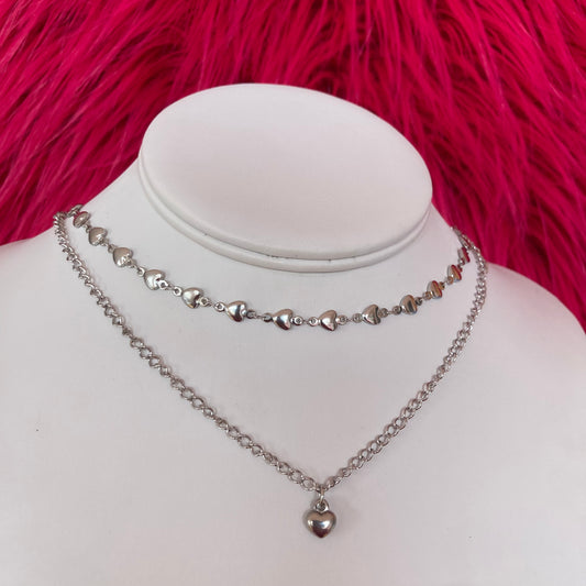 Heart Double Chain Choker Necklace