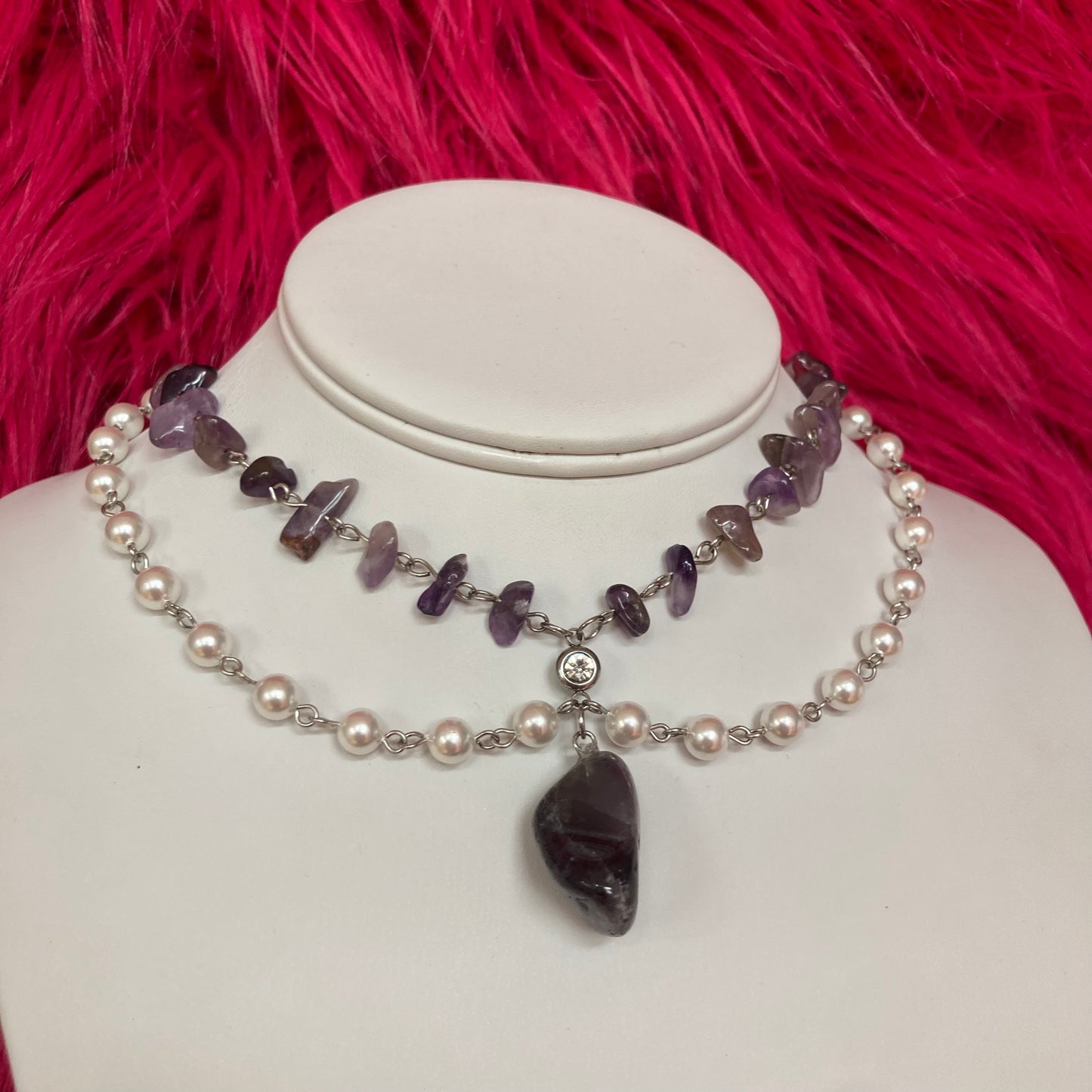 Shell Pearl Amethyst Diamanté Princess Necklace