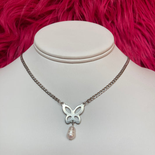 Butterfly Freshwater Pearl Chain Necklace