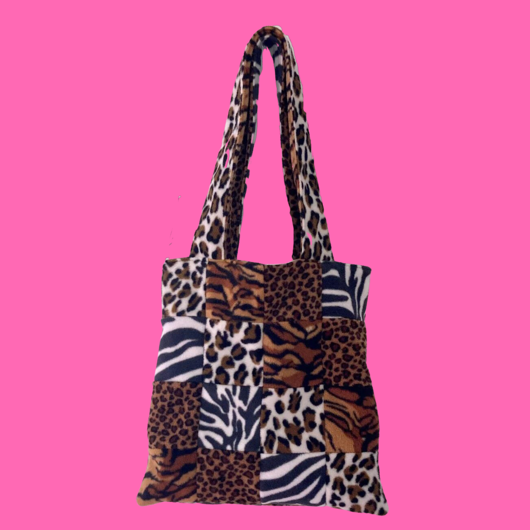Animal Print Polar Fleece Patchwork Tote Bag