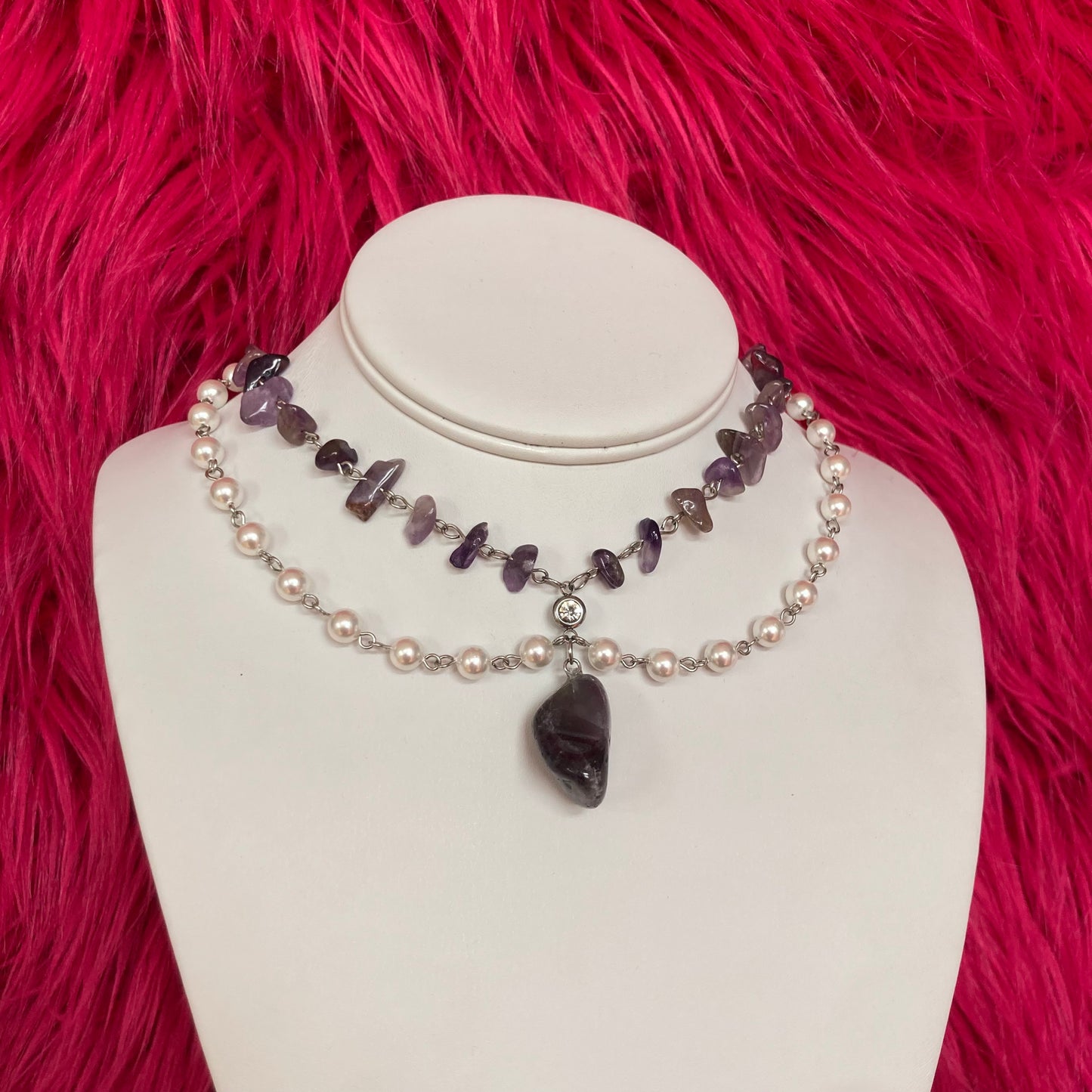 Shell Pearl Amethyst Diamanté Princess Necklace