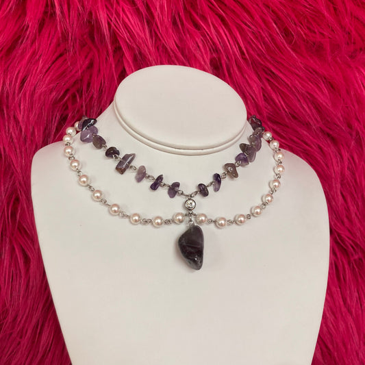 Shell Pearl Amethyst Diamanté Princess Necklace